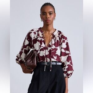 Apiece Apart Tule Floral-Print Organic Cotton Top Size XS